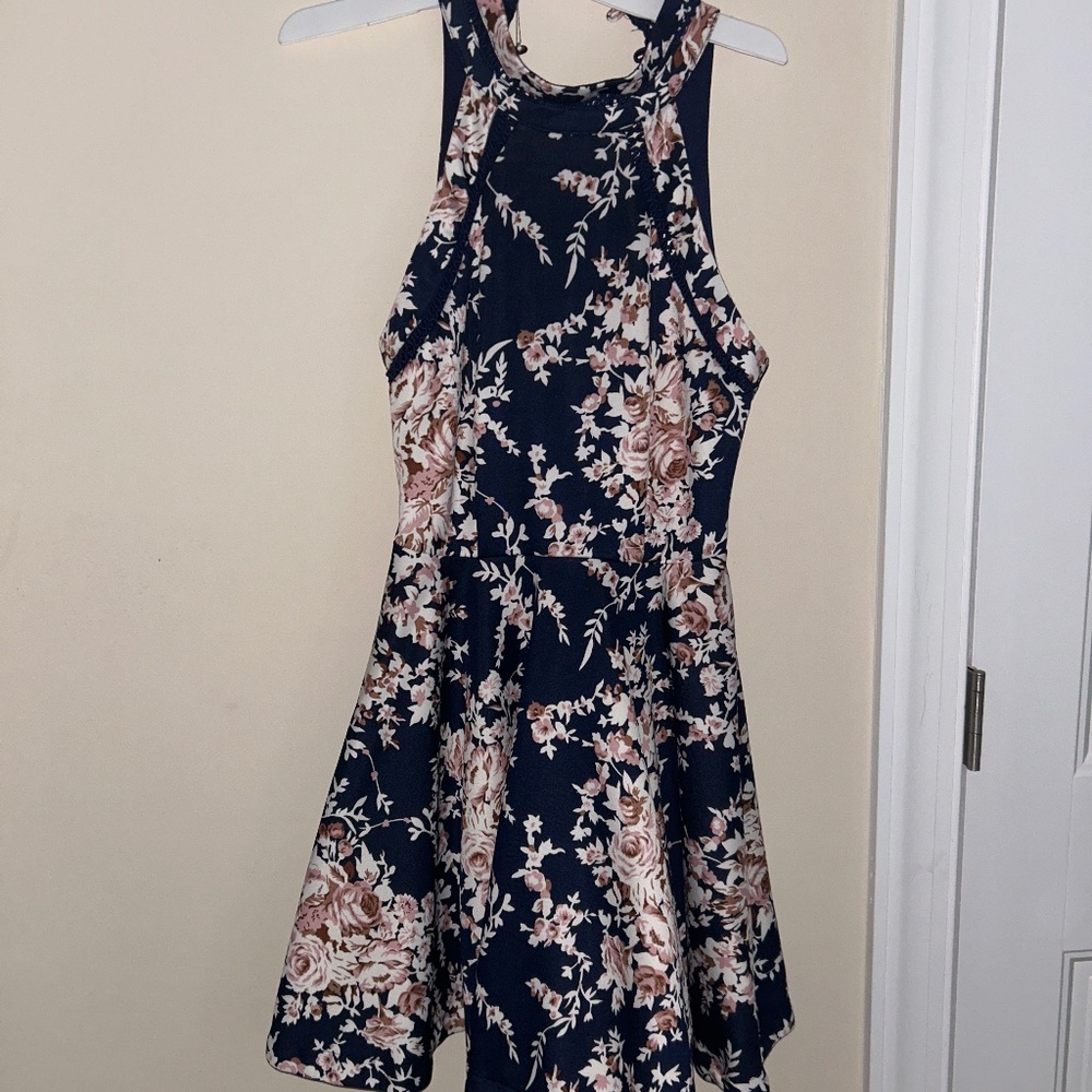 Navy Floral A Line Dress